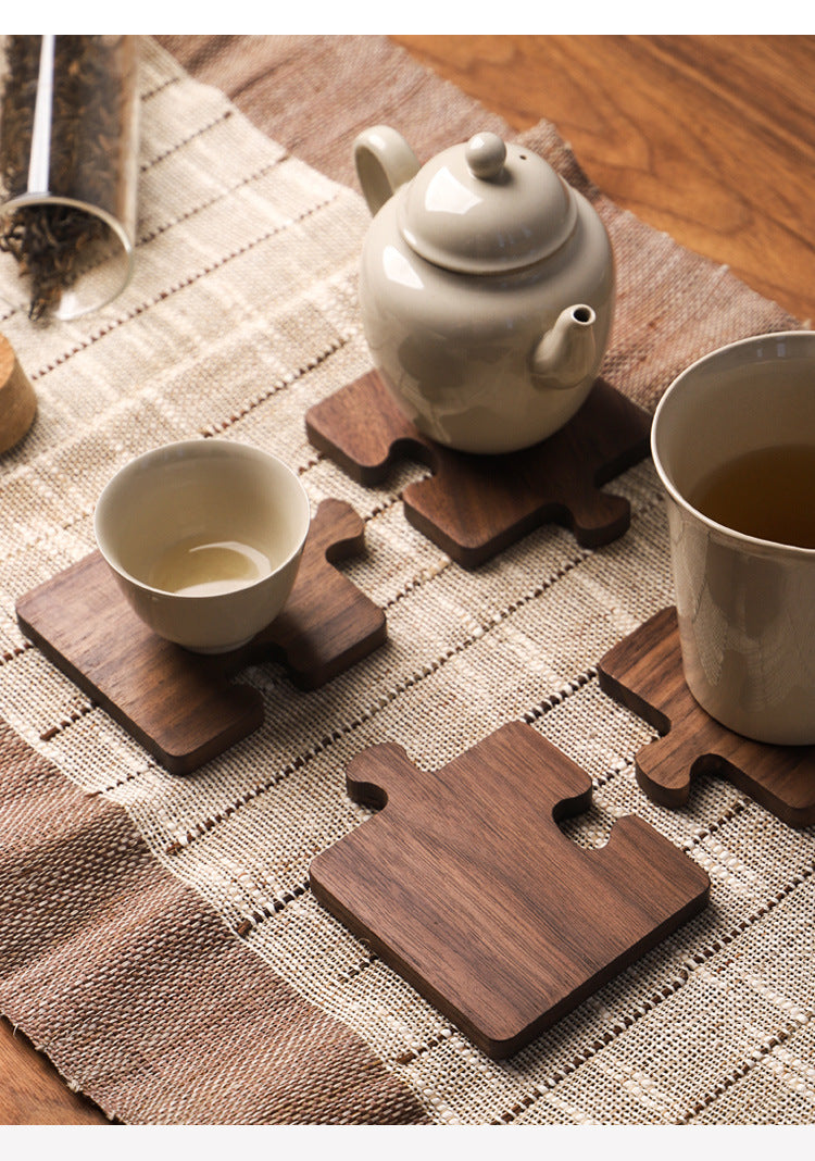 Natural Solid Wood Puzzle Piece Drink Coasters 