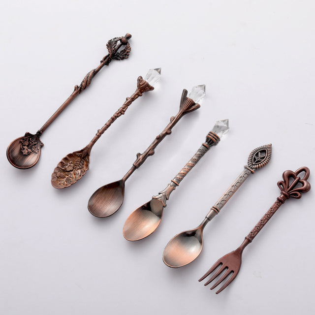 6 piece Retro Cutlery set spoons in copper