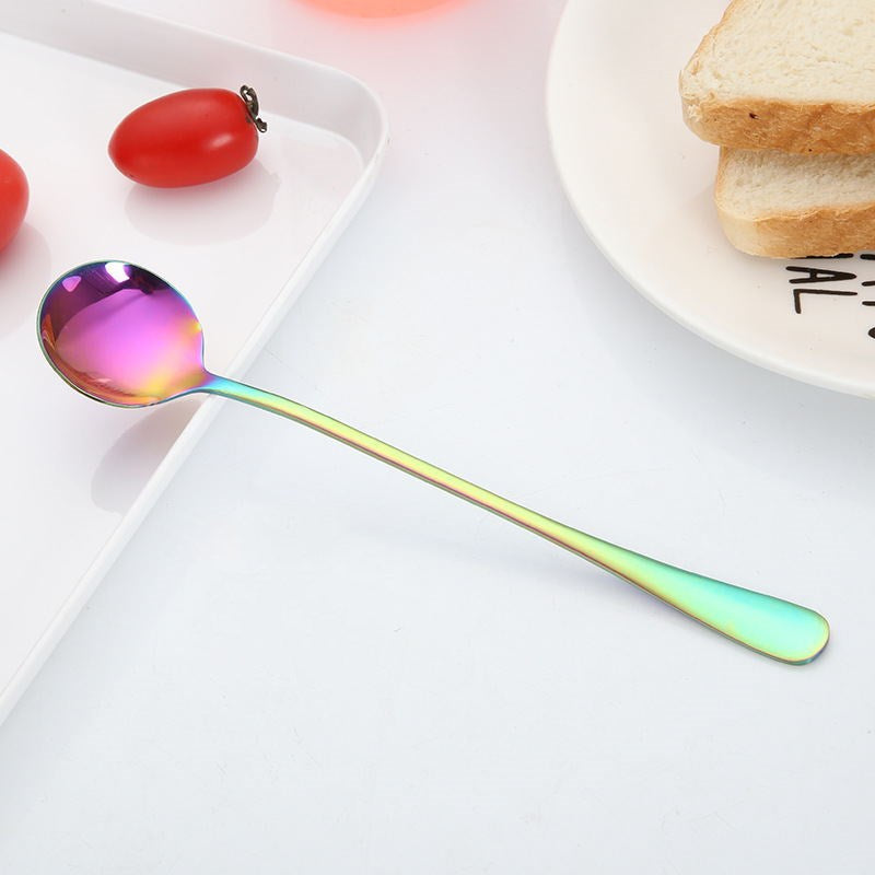 Stainless Steel Dessert and Table Spoon in Rainbow Color 1, in Style B (Smaller Spoon Shape)