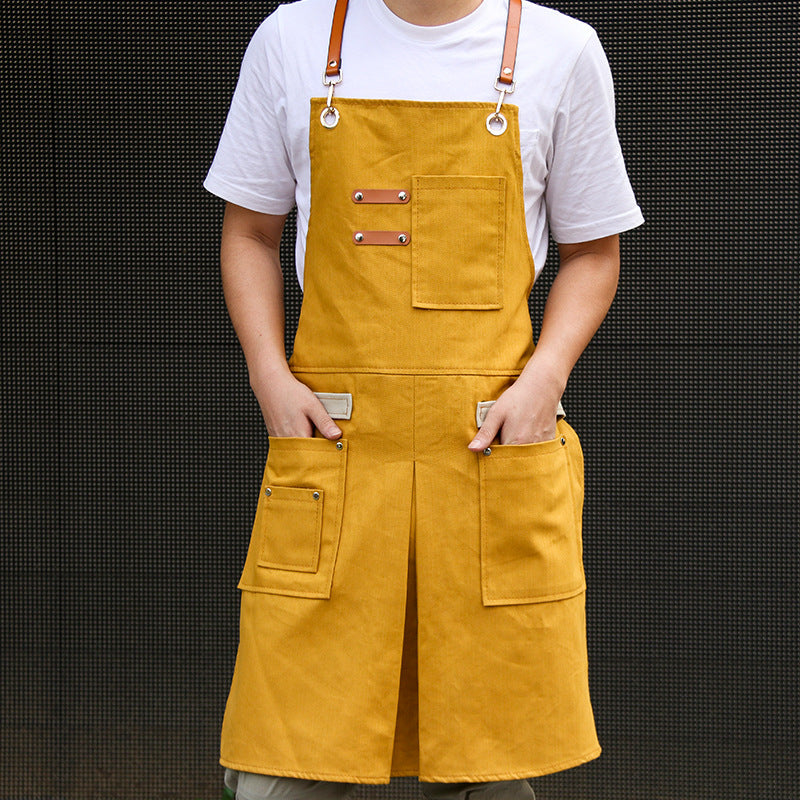 Denim Cross-Back Apron in Sunflower Yellow