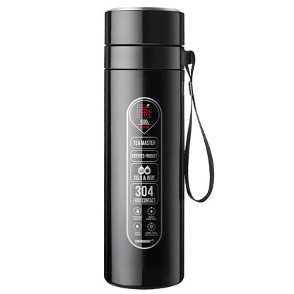 Stainless Steel Vacuum Flask with Tea Infuser in black