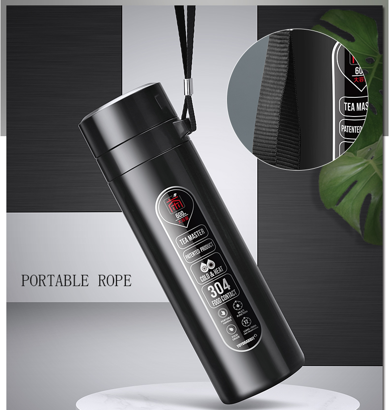 Stainless Steel Vacuum Flask with Tea Infuser in black