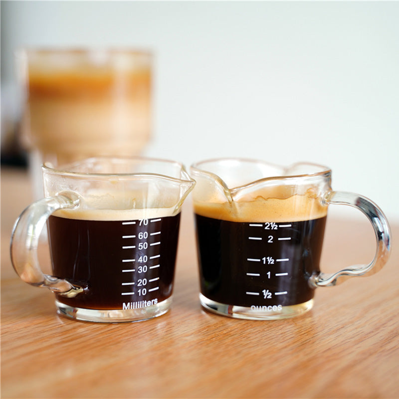 Two 2.5 fl oz (70ml)Heat-Resistant Glass Espresso Measuring Cups