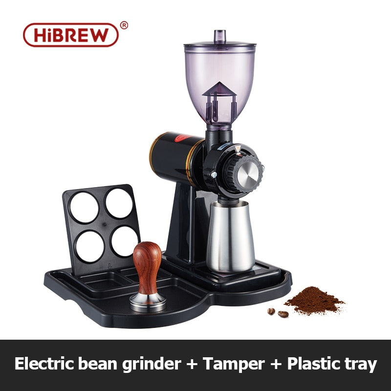 HiBREW Electric Flat Burr Grinder with tamper and tray