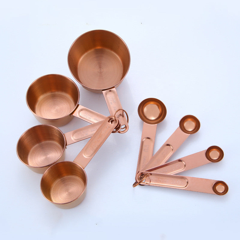 Stainless Steel Measuring Cups and Spoons Set with Removable Rings - 8pcs in rose gold