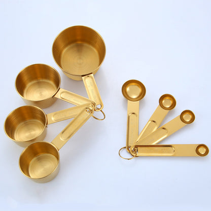 Stainless Steel Measuring Cups and Spoons Set with Removable Rings - 8pcs in gold