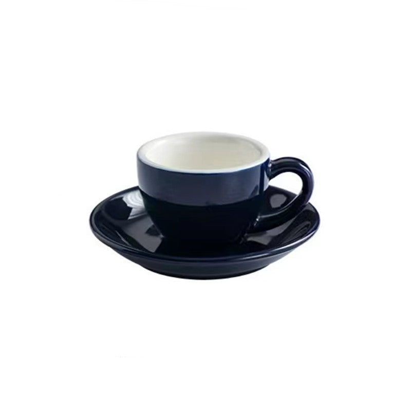 Classic Cafe-Style Espresso Coffee Cup and Saucer Set in navy blue