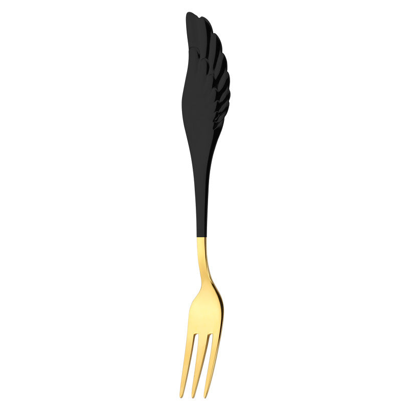 Golden Stainless Steel Fork with Wing Handle in Black