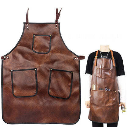 Products Waterproof Brown PU Leather Aprons in both styles