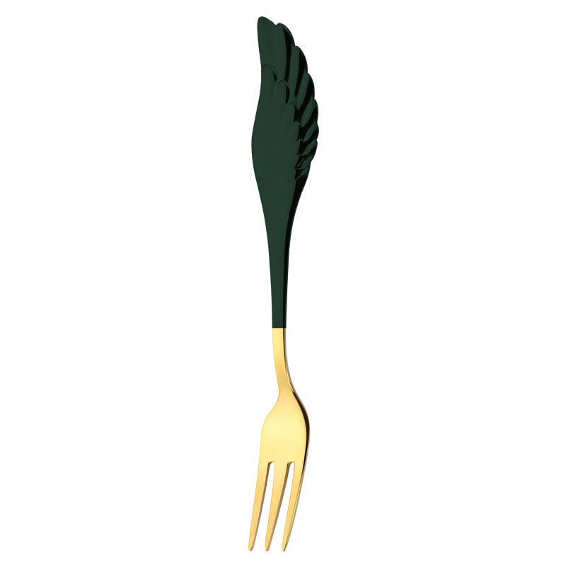 Golden Stainless Steel Fork with Wing Handle in Dark Green