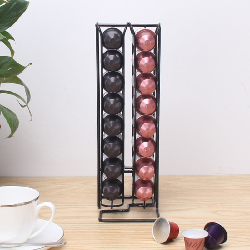 Iron Capsule Coffee Storage Rack filled with coffee capsules.