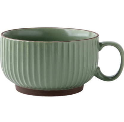 Ribbed Scandinavian Style Coffee Mug in earth green color.