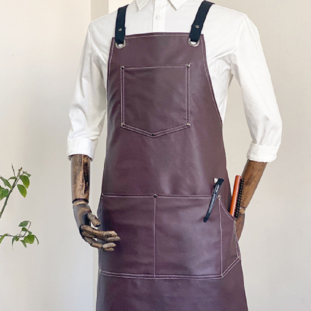 Waterproof and Oil-Proof Faux Leather Apron in Wine Red color.