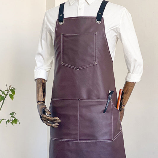 Waterproof and Oil-Proof Faux Leather Apron in Wine Red color.