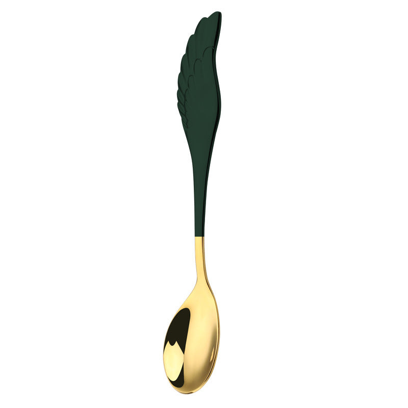 Golden Stainless Steel Spoon with Wing Handle in Dark Green