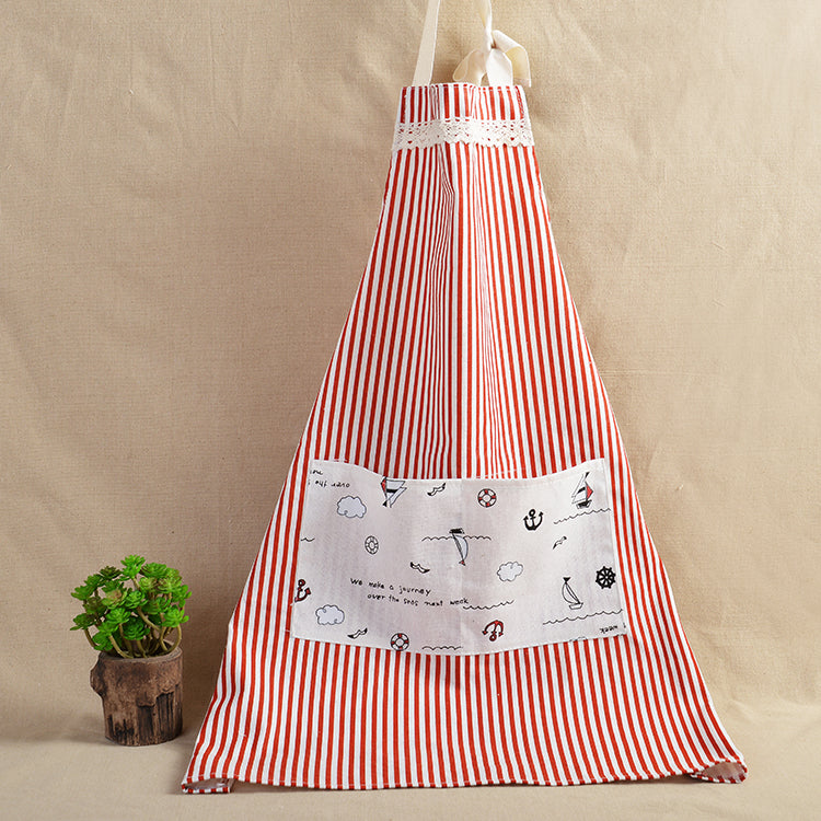 Red & White Striped Apron With Sailing Themed Pocket on it