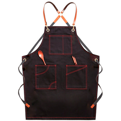 Adjustable Denim-Style Apron in Black Denim / Cross Strap