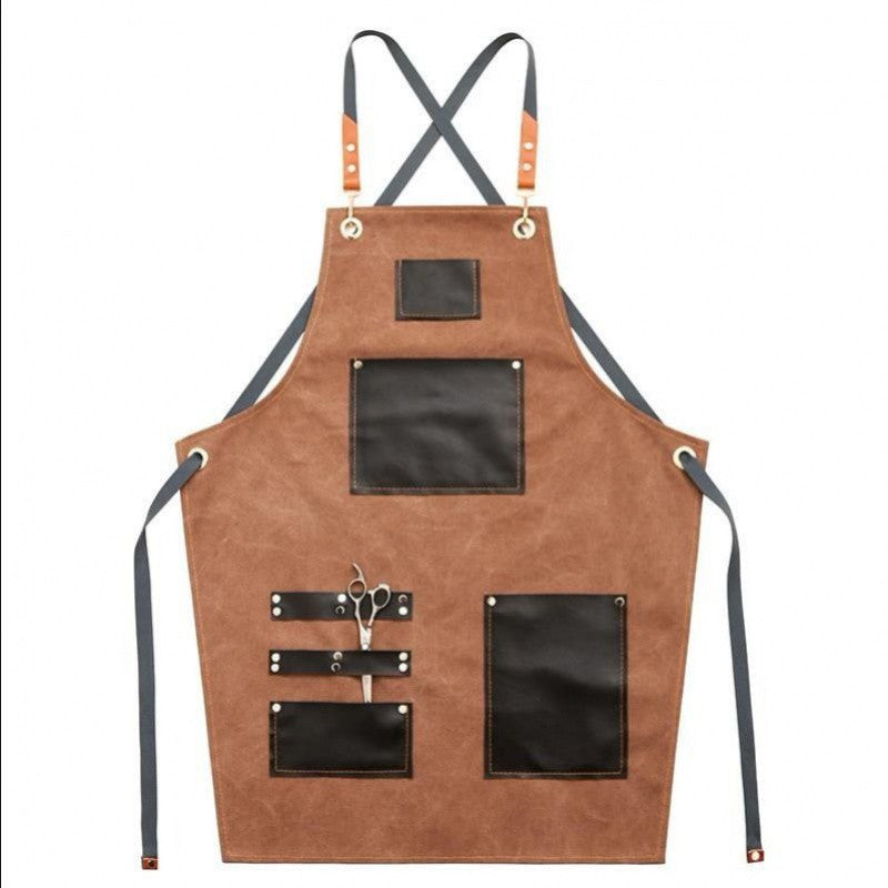 Artisan Canvas & Faux Leather Apron in Brown & Black