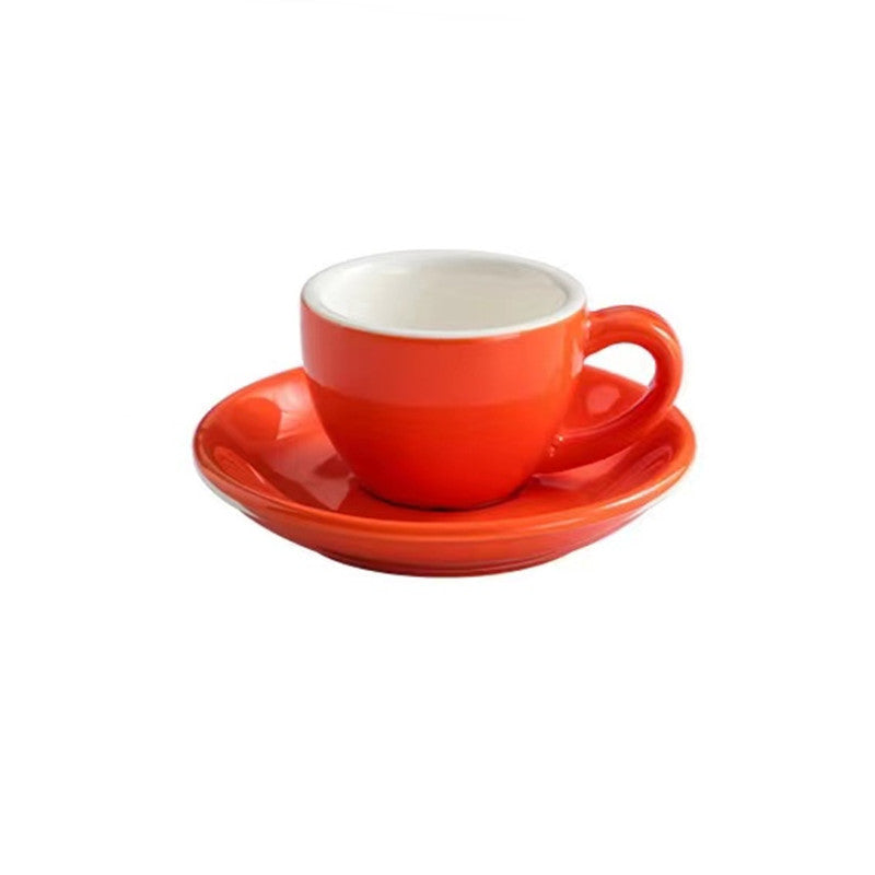 Classic Cafe-Style Espresso Coffee Cup and Saucer Set in orange.