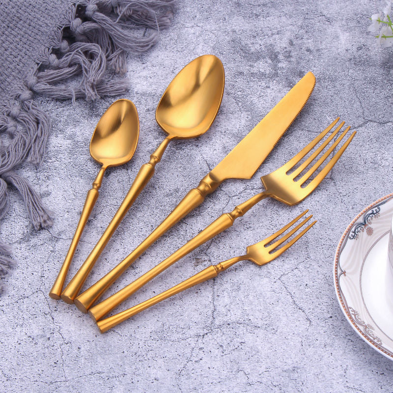 Golden Stainless Steel 5-piece Cutlery Set (teaspoon, tablespoon, table knife, fork, and dessert fork)