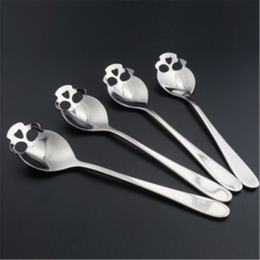 4 Stainless Steel Spooky Skull Spoons side by side