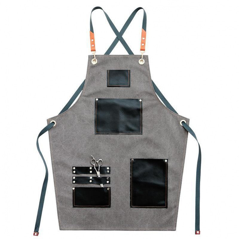 Artisan Canvas & Faux Leather Apron in Gray & Black