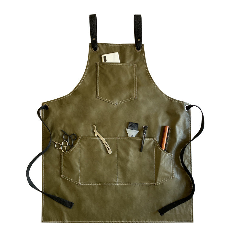 Waterproof and Oil-Proof Faux Leather Apron in Army Green