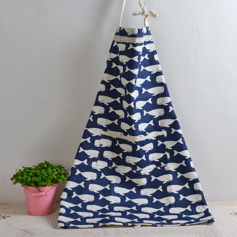 Whale Apron (blue Apron with White Whale Pattern on it)