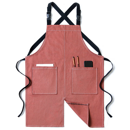 Cut-Away Style Denim Apron in Salmon Pink