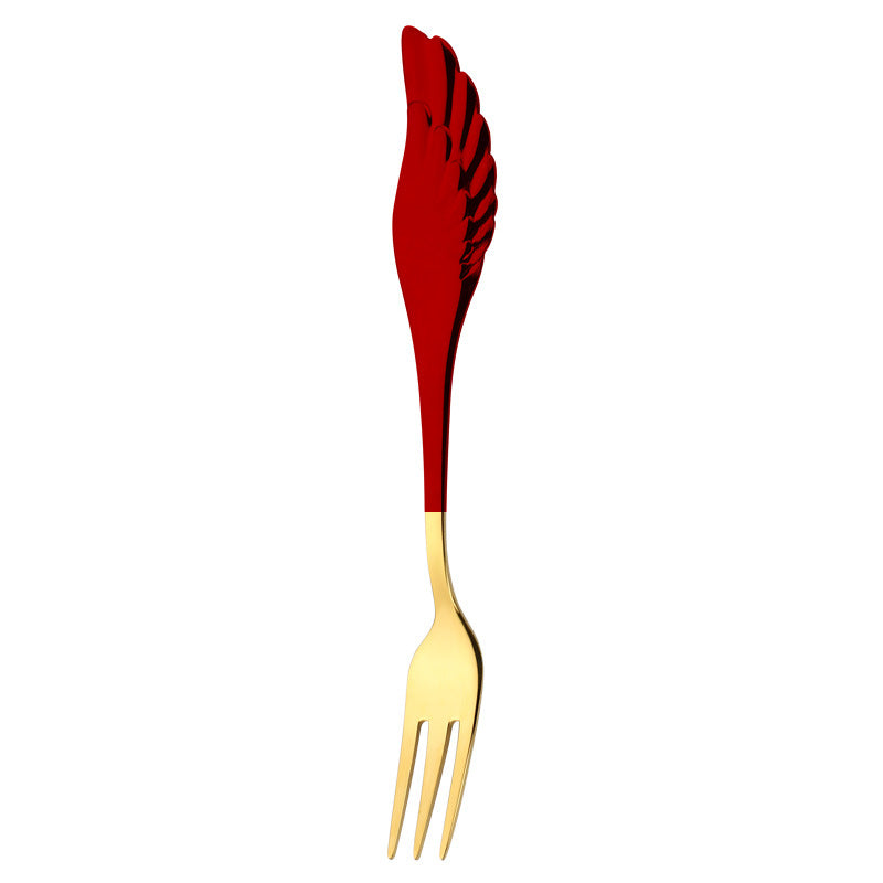 Golden Stainless Steel Fork with Wing Handle in Red