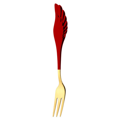 Golden Stainless Steel Fork with Wing Handle in Red