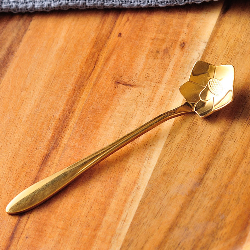 Golden Stainless Steel Coffee Flower-shaped Spoon (Lisianthus)