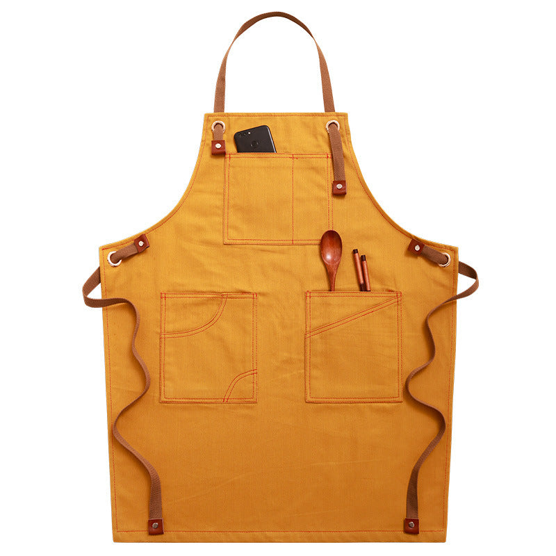 Adjustable Denim-Style Apron in Golden Yellow / Halter Neck