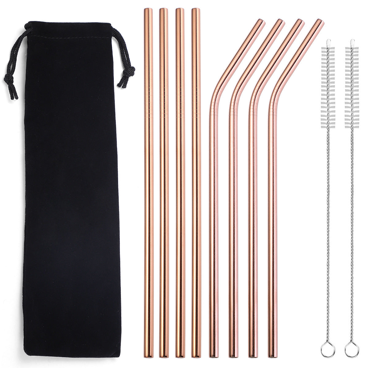 Rose Gold Metallic Straw Set with black bag