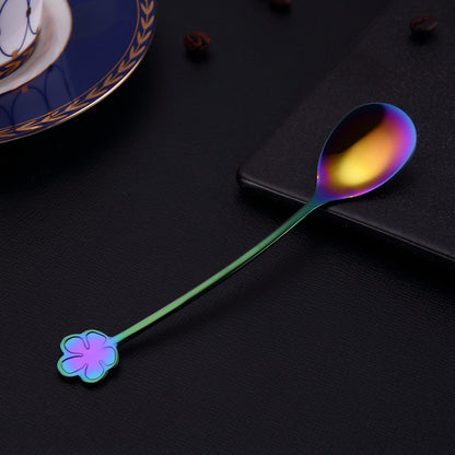 Flower-Shaped Handle Dessert SpoonFlower-Shaped Handle Dessert & Coffee Spoon in rainbow color.