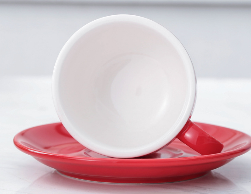 Classic Cafe-Style Espresso Coffee Cup and Saucer Set in red