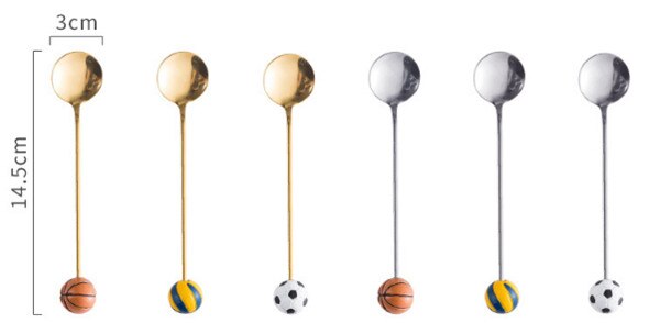 Golden and Silver Stainless Steel Sports Spoons with measurement on the left hand side